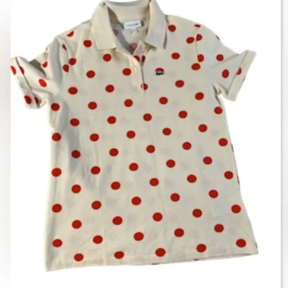 NIB Lacoste Girls Polka Dot Collared Short Sleeve Polo Shirt - Picture 2 of 11